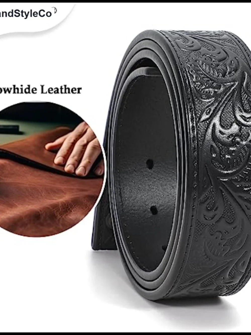Genuine Leather Western Belt with Rhinestone Buckle, Unisex Cowgirl Cowboy Belt